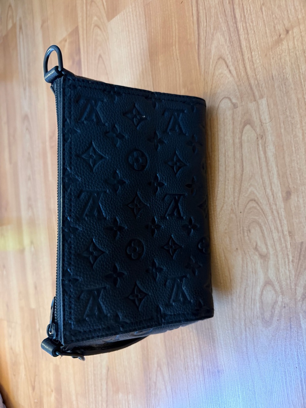 Embossed Monogram Black Wristlet Pouch